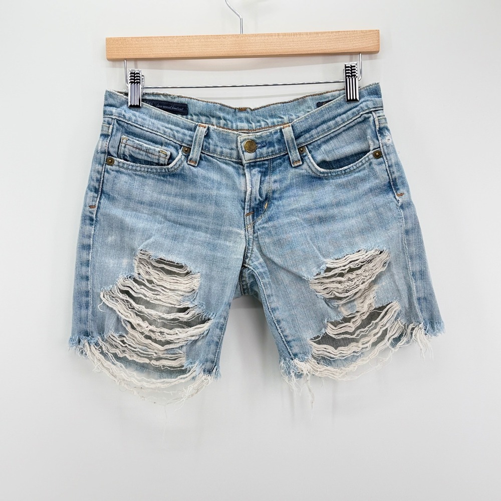Citizens of Humanity Elle Shorts Womens 26 Blue Super Distressed Low Rise Denim